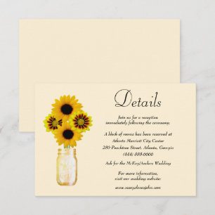 Yellow Flowers Mason Jar Wedding Details Enclosure Card