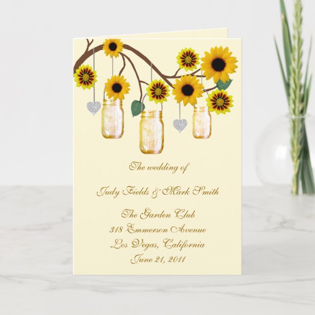 Yellow Flowers Mason Jars Program Card (Front)