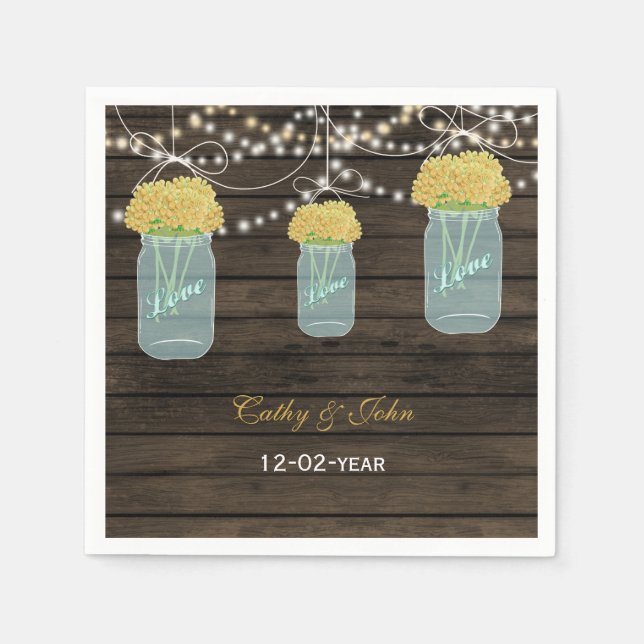 yellow flowers masonjar wedding napkin (Front)