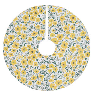 Yellow flowers: modern floral seamless. brushed polyester tree skirt