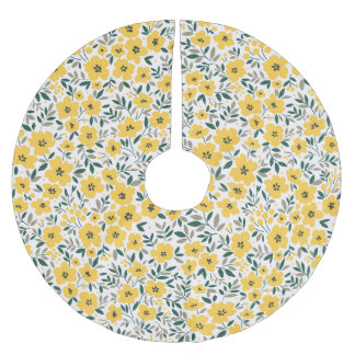 Yellow flowers: modern floral seamless. brushed polyester tree skirt