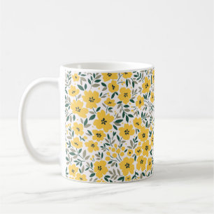 Yellow flowers: modern floral seamless. coffee mug