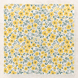 Yellow flowers: modern floral seamless. glass coaster
