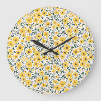 Yellow flowers: modern floral seamless. large clock