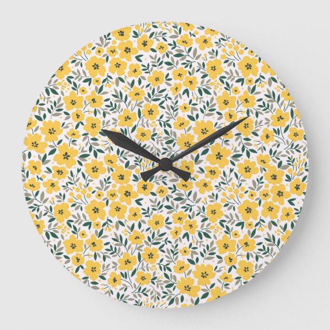 Yellow flowers: modern floral seamless. large clock (Front)