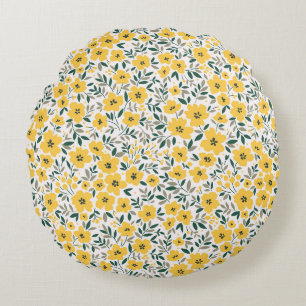 Yellow flowers: modern floral seamless. round cushion