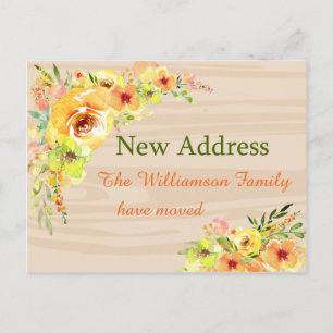 Yellow Flowers New Address Announcement Postcard