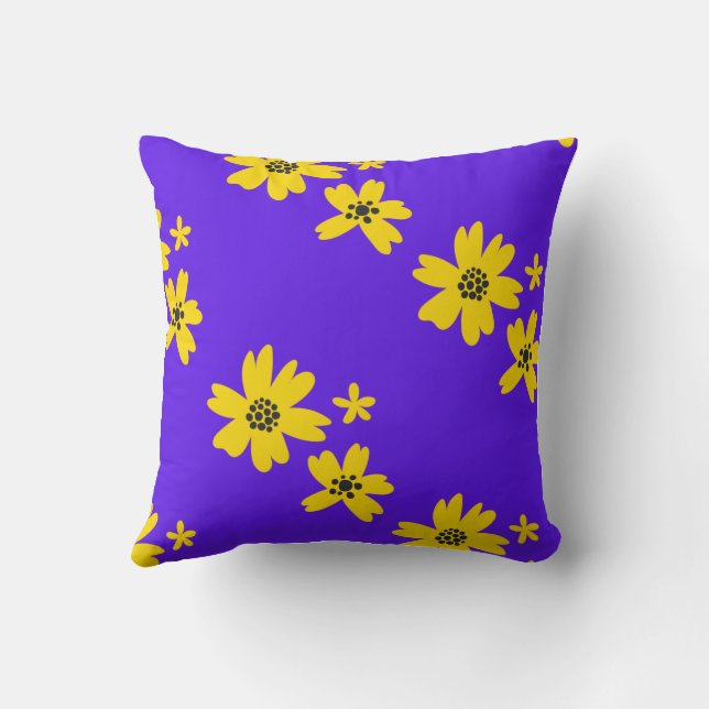 yellow flowers of various scattered solid purple cushion (Back)