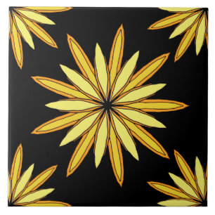 Yellow flowers on a Black Background  Ceramic Tile