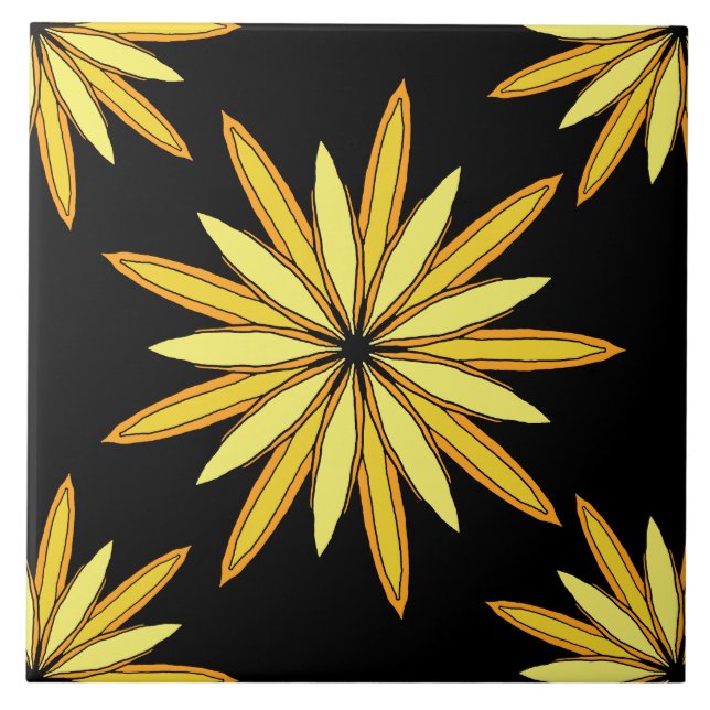 Yellow flowers on a Black Background  Ceramic Tile (Front)