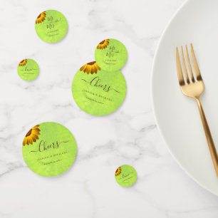 Yellow Flowers on Abstract Green Wedding Confetti