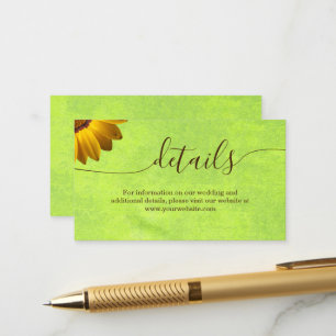Yellow Flowers on Abstract Green Wedding Enclosure Card