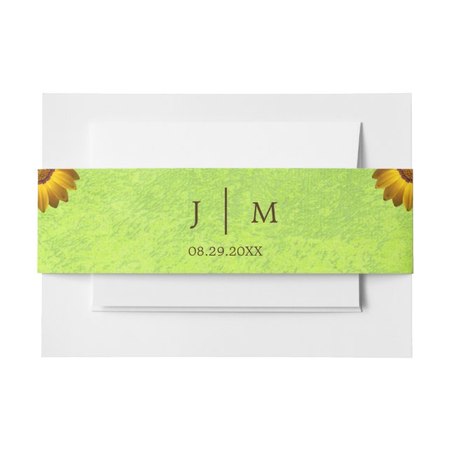 Yellow Flowers on Abstract Green Wedding Invitation Belly Band (Front Example)