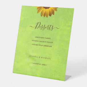 Yellow Flowers on Abstract Green Wedding Pedestal Sign