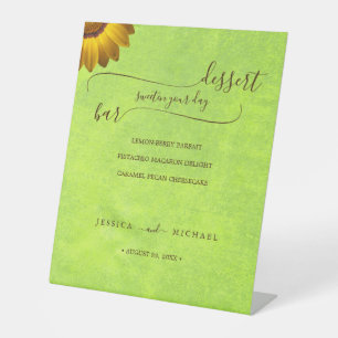 Yellow Flowers on Abstract Green Wedding Pedestal Sign