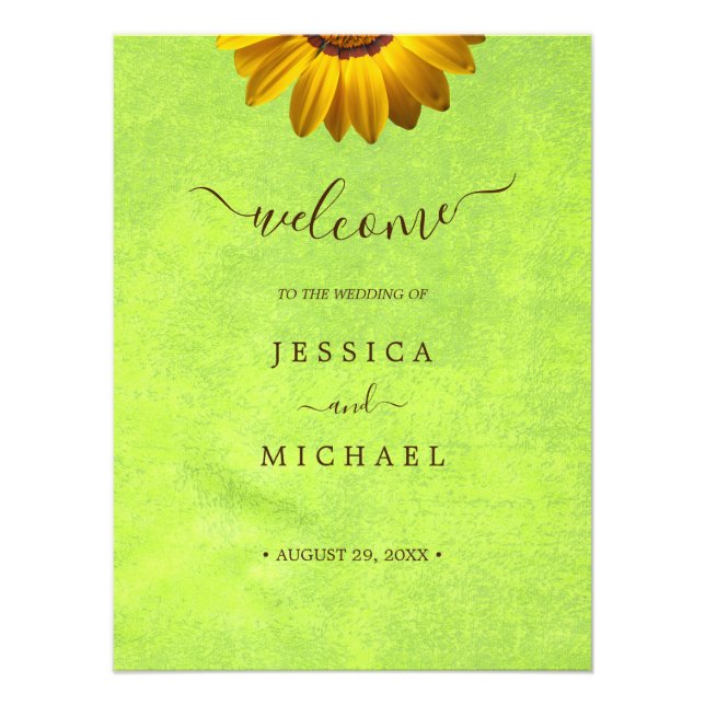 Yellow Flowers on Abstract Green Wedding Photo Print (Front)