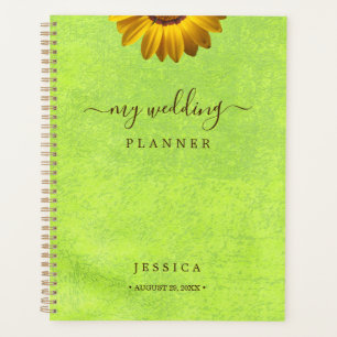 Yellow Flowers on Abstract Green Wedding Planner
