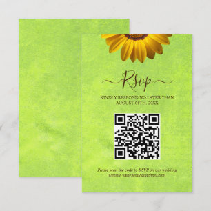 Yellow Flowers on Abstract Green Wedding RSVP Card