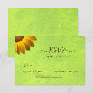 Yellow Flowers on Abstract Green Wedding RSVP Card