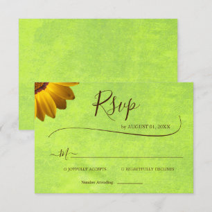 Yellow Flowers on Abstract Green Wedding RSVP Card