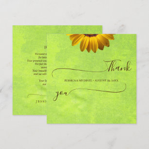 Yellow Flowers on Abstract Green Wedding Thank You Card