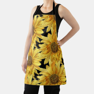 Yellow Flowers on Black All Over Print Apron