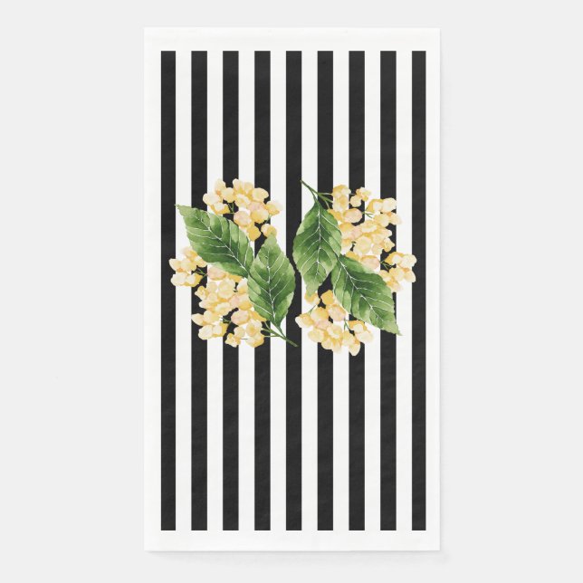 Yellow flowers on black and white stripes napkin (Front)