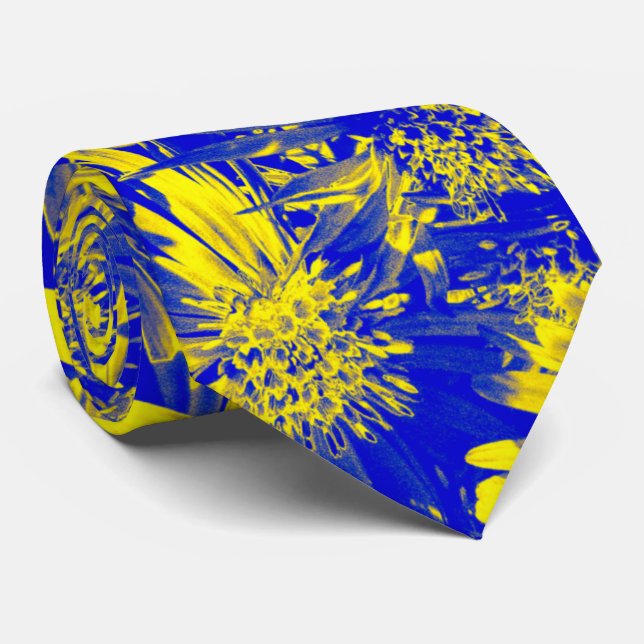 Yellow Flowers On Blue Tie (Rolled)