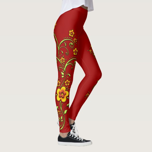 Yellow Flowers on Brown Vine Leggings (Right)