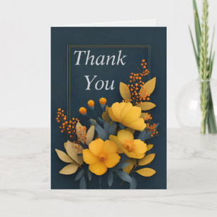 Yellow Flowers on Dark Background Thank You Card