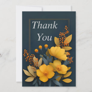 Yellow Flowers on Dark Background Thank You Card