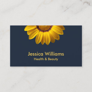 Yellow Flowers on Navy Blue background Monogram Business Card