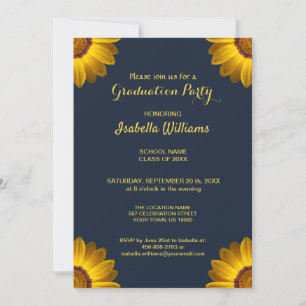 Yellow Flowers on Navy Blue background Monogram In Invitation