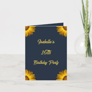Yellow Flowers on Navy Blue background Monogram In Invitation