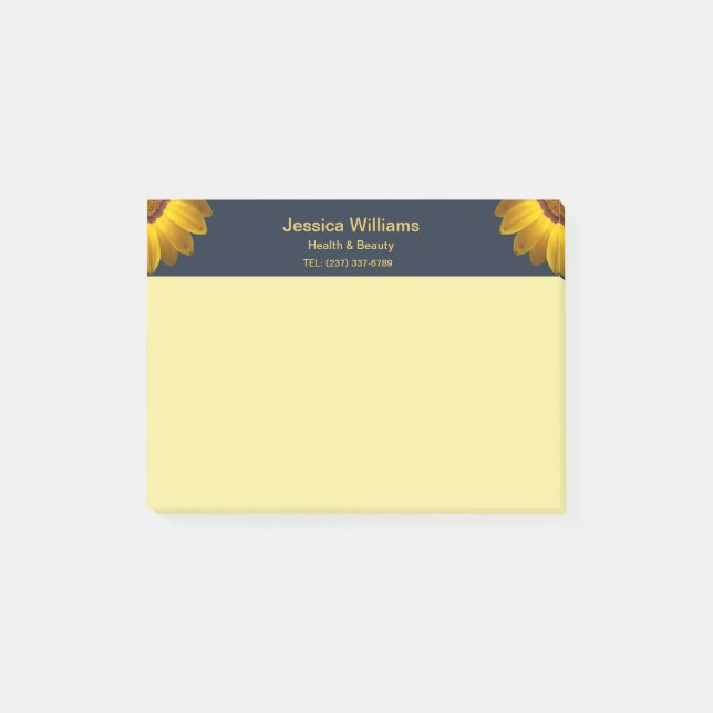 Yellow Flowers on Navy Blue background Monogram Post-it Notes (Front)