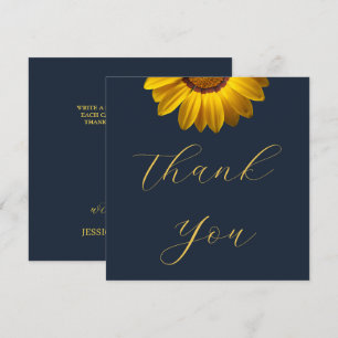 Yellow Flowers on Navy Blue background Monogram Thank You Card