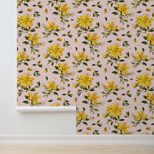 Yellow Flowers on Pale Pink  Wallpaper (Application)