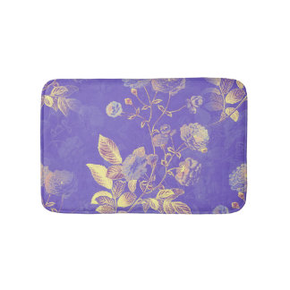 Yellow Flowers On Purple Background Design Bath Mat