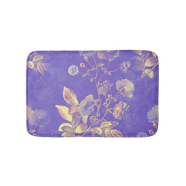 Yellow Flowers On Purple Background Design Bath Mat (Front)