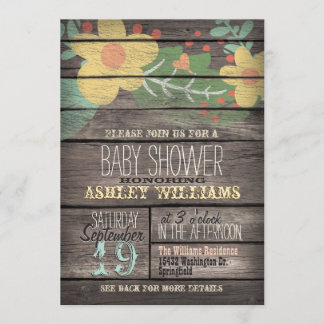 Yellow Flowers on Rustic Wood Baby Shower Invitation