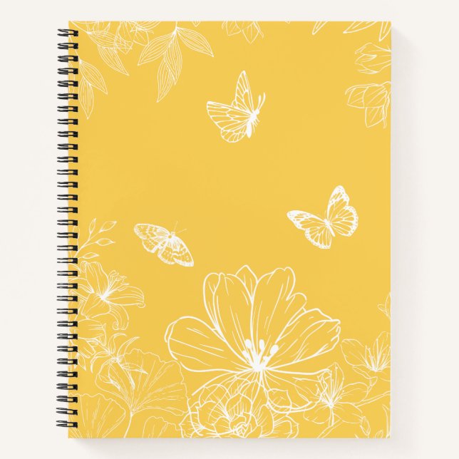 Yellow Flowers Pattern, Floral, Minimalist Notebook (Front)