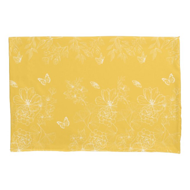 Yellow Flowers Pattern, Floral, Minimalist Pillowcase (Front)