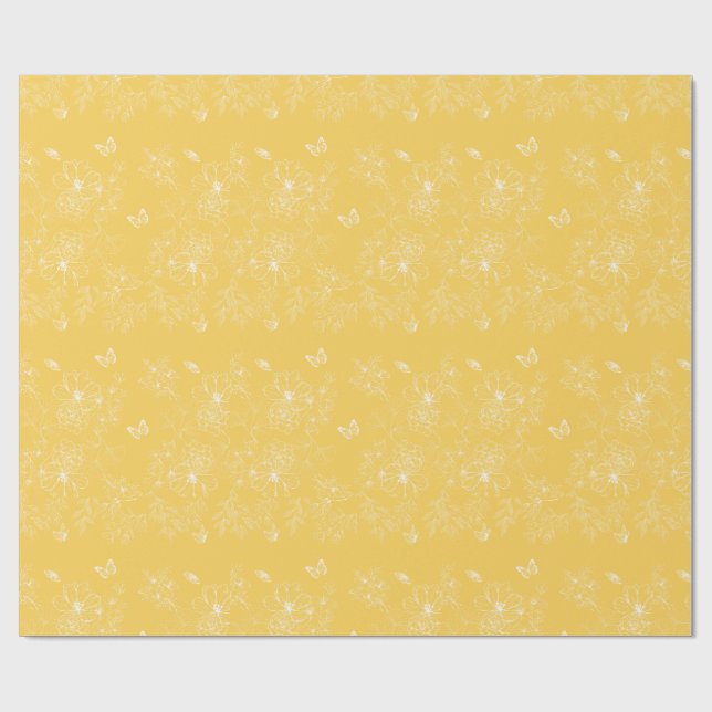Yellow Flowers Pattern, Floral, Minimalist Wrapping Paper (Flat)