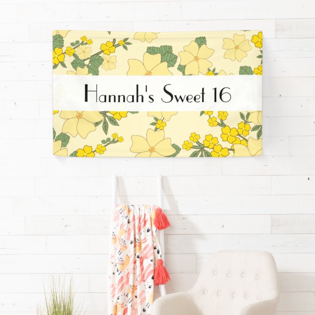 Yellow Flowers, Pattern Of Flowers, Sweet 16 Banner (Insitu)