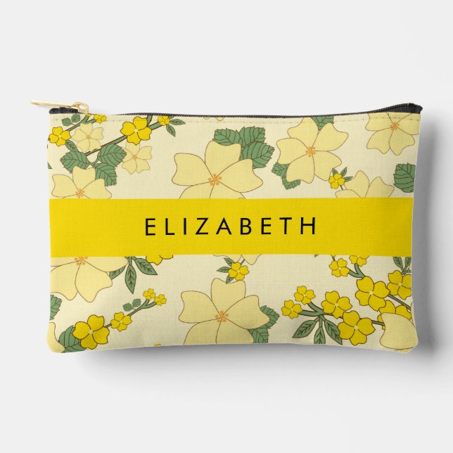 Yellow Flowers, Pattern Of Flowers, Your Name Accessory Pouch (Front)