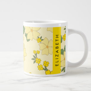 Yellow Flowers, Pattern Of Flowers, Your Name Large Coffee Mug