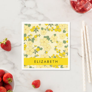 Yellow Flowers, Pattern Of Flowers, Your Name Napkin
