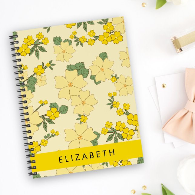 Yellow Flowers, Pattern Of Flowers, Your Name Notebook (Creator Uploaded)