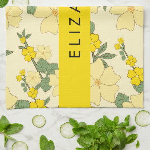 Yellow Flowers, Pattern Of Flowers, Your Name Tea Towel