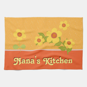 Yellow Flowers Personalised For Nana Tea Towel